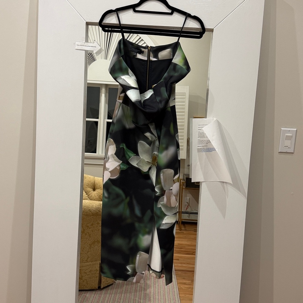 Ted Baker Black and Green Floral Dress with Spaghetti Straps- worn once!